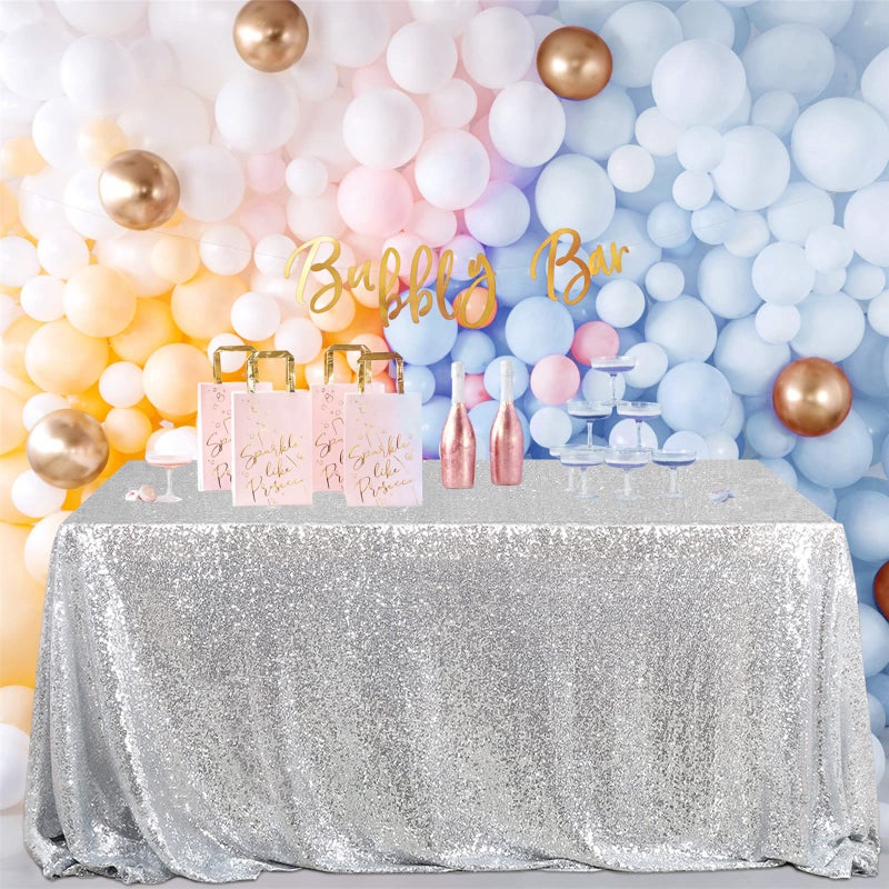 B.Cool B-COOL Sequin Tablecloth Glitter Table Drape 90x90 inch Square Silver Sequined Table Cloth for Wedding Thanksgiving Tablecloth Christmas Sparkle Tablecloth - Image 1